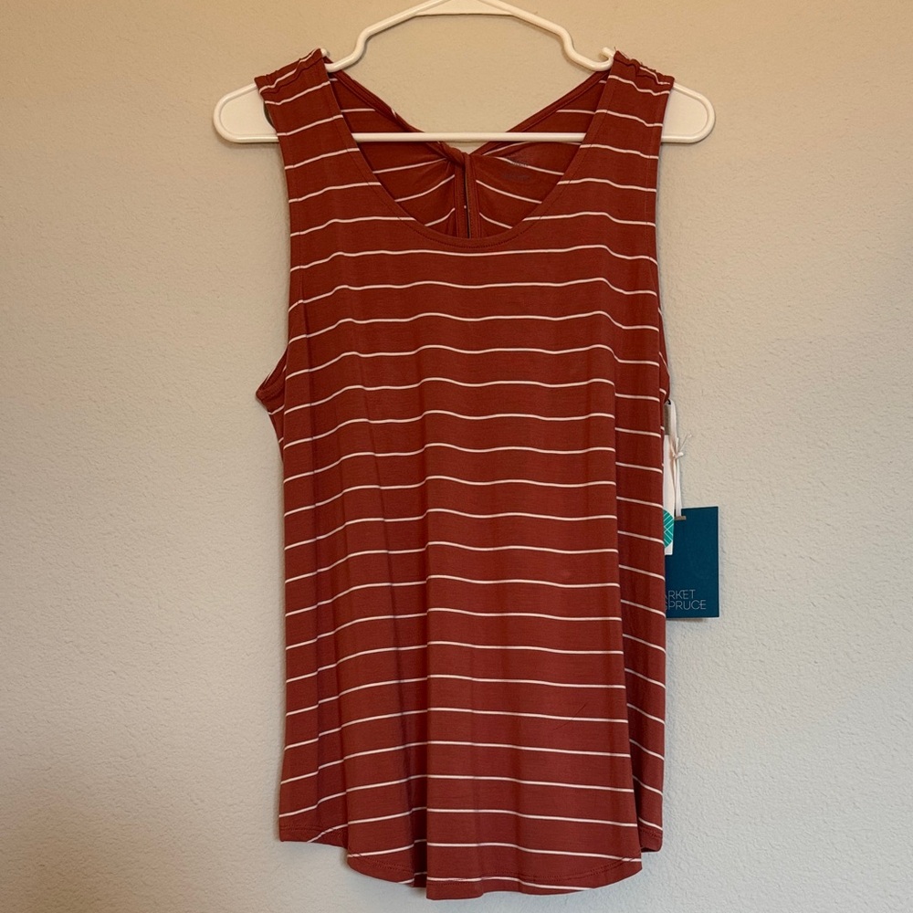 Market & Spruce Terracotta Striped Tank Top L